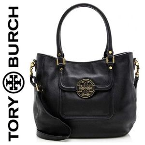 TORY BURCH BLACK PEBBLE LEATHER HOBO BAG